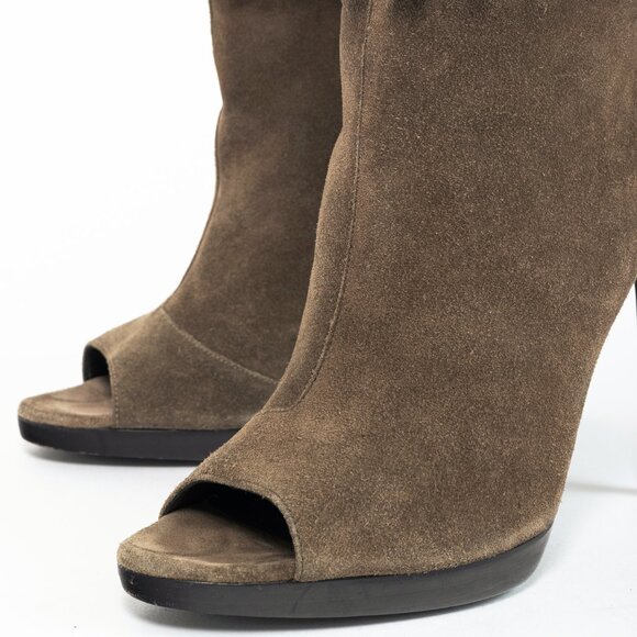Burberry Pelling Khaki Suede Fringe Peep-Toe Booties - Picture 7 of 10